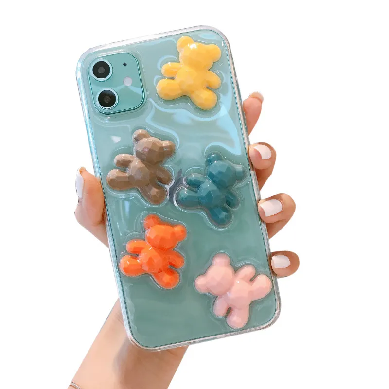 

Embossed bear mobile phone case is suitable for iPhone11 12Pro Max mini X XR XS XSMax 8 7 6PluS anti-fall protective back cover