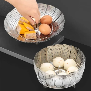 Folding Dish Steam Stainless Steel Food Basket Mesh Vegetable Vapor Cooker Steamer Expandable Kitchen Tool Steamer