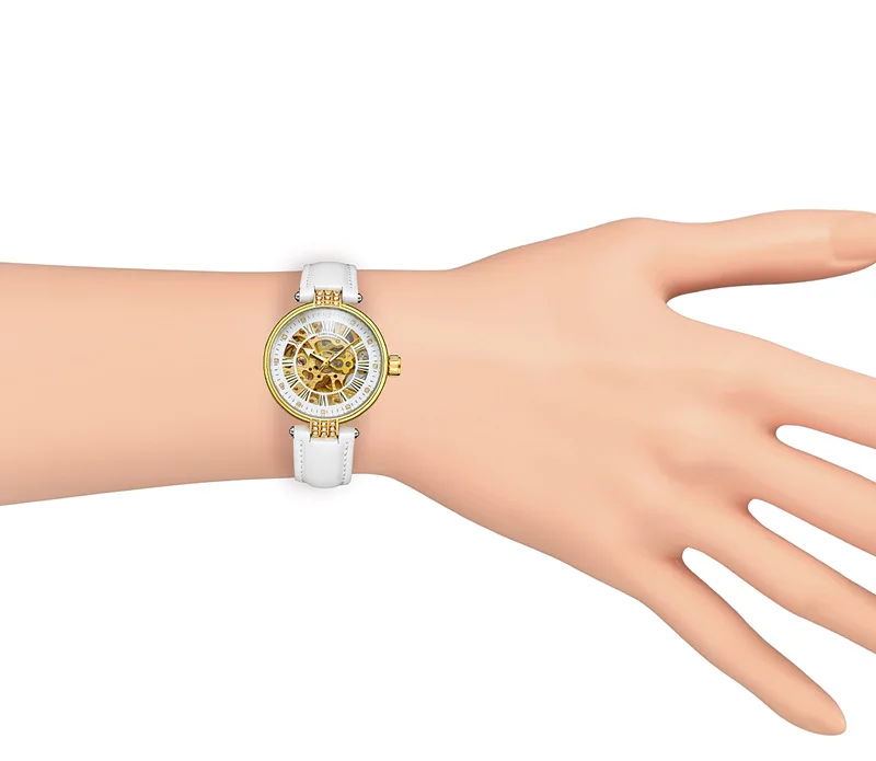

FORSINING Women's Watch Automatic Mechanical Watch Ladies Watches Skeleton Watch Hollow Auto-Winding Fashion White Leather Clock