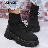 ladies stretch boots new knitted breathable martin boots fashion platform boots outdoor leisure all match platform womens shoes