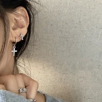 cross earrings punk hip hop earrings fashion silver needle cross hoop earrings womens jewelry earrings