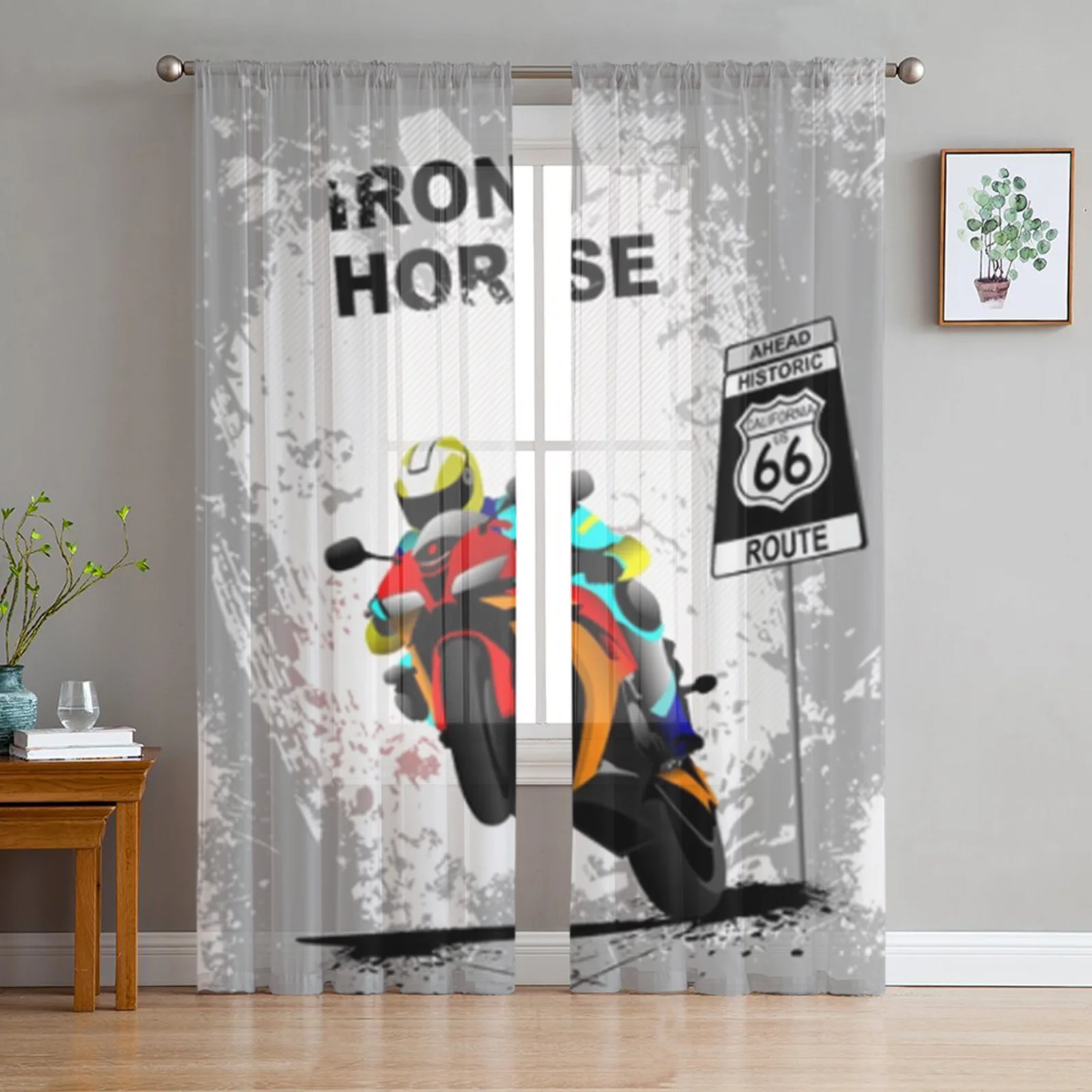 Road Motorcycle Race Sheer Curtains for Living Room Bedroom Tulle Curtains Kitchen Window Treatments Panel Drapes
