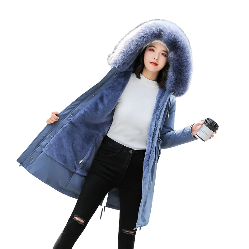 Cotton Dress Women 2021 New Lambs Wool Korean Down Cotton Women's Wear Thickened Loose Style Overcome Hooded Winter Coat
