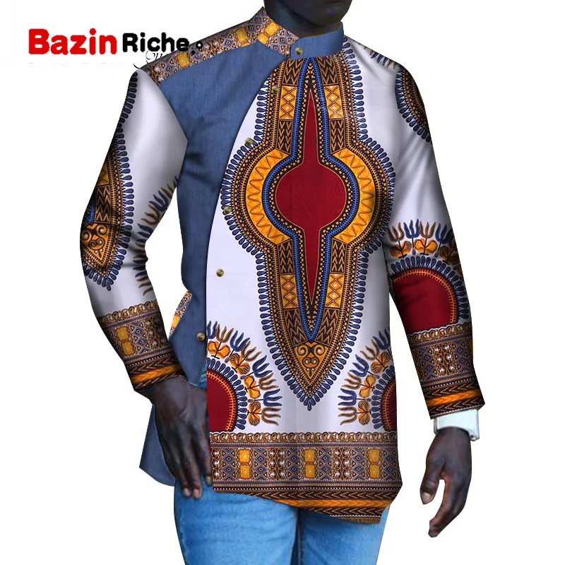 Африканская Мужская рубашка Dashiki с рисунком Java длинным рукавом на пуговицах