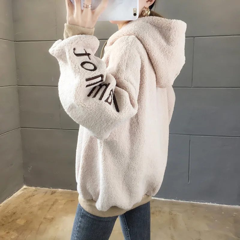 

#2564 Winter Pullover Sweatshirts Womens Warm Thick Loose Embroidery Harajuku Fleece Hoodies Sweatshirts For Women Fashion
