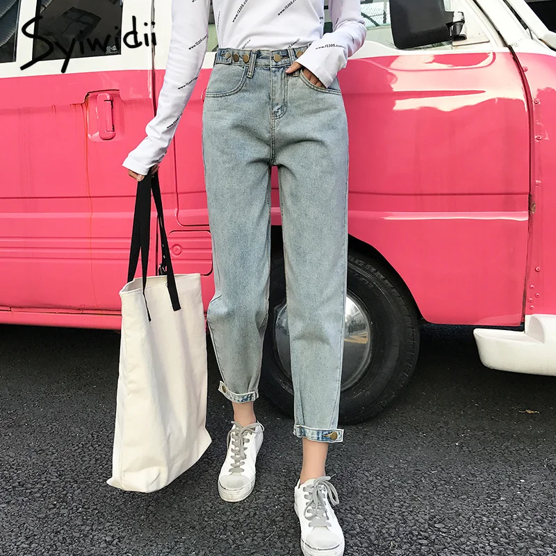 Джинсы женские с пуговицами и завышенной талией винтажные свободные джинсы для