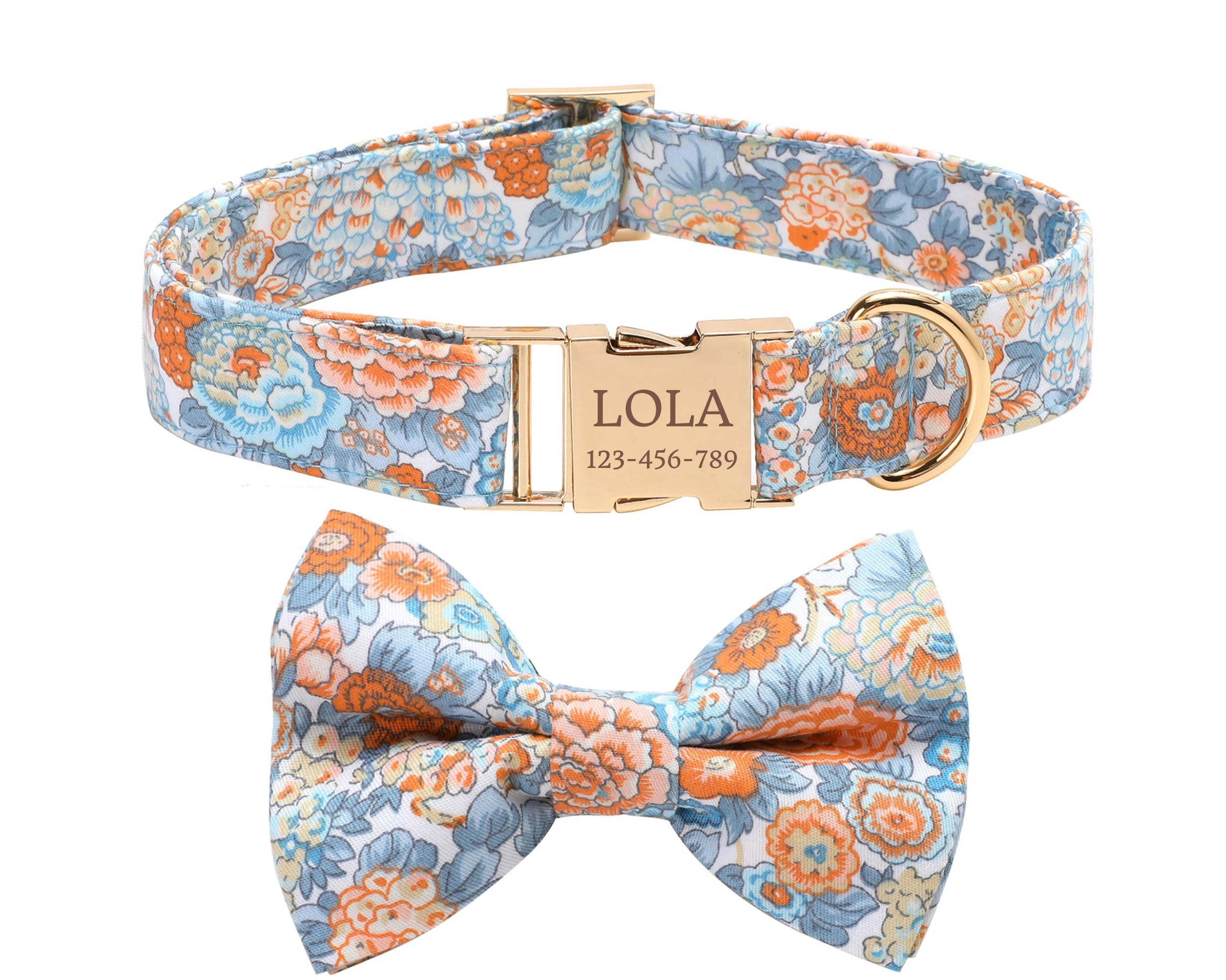 

Personalized Dog Collar and Leash, Custom Dog Collar Bow Tie, Small Large Floral Flower Dog Collar, Boy Girl Dog Collar Wedding