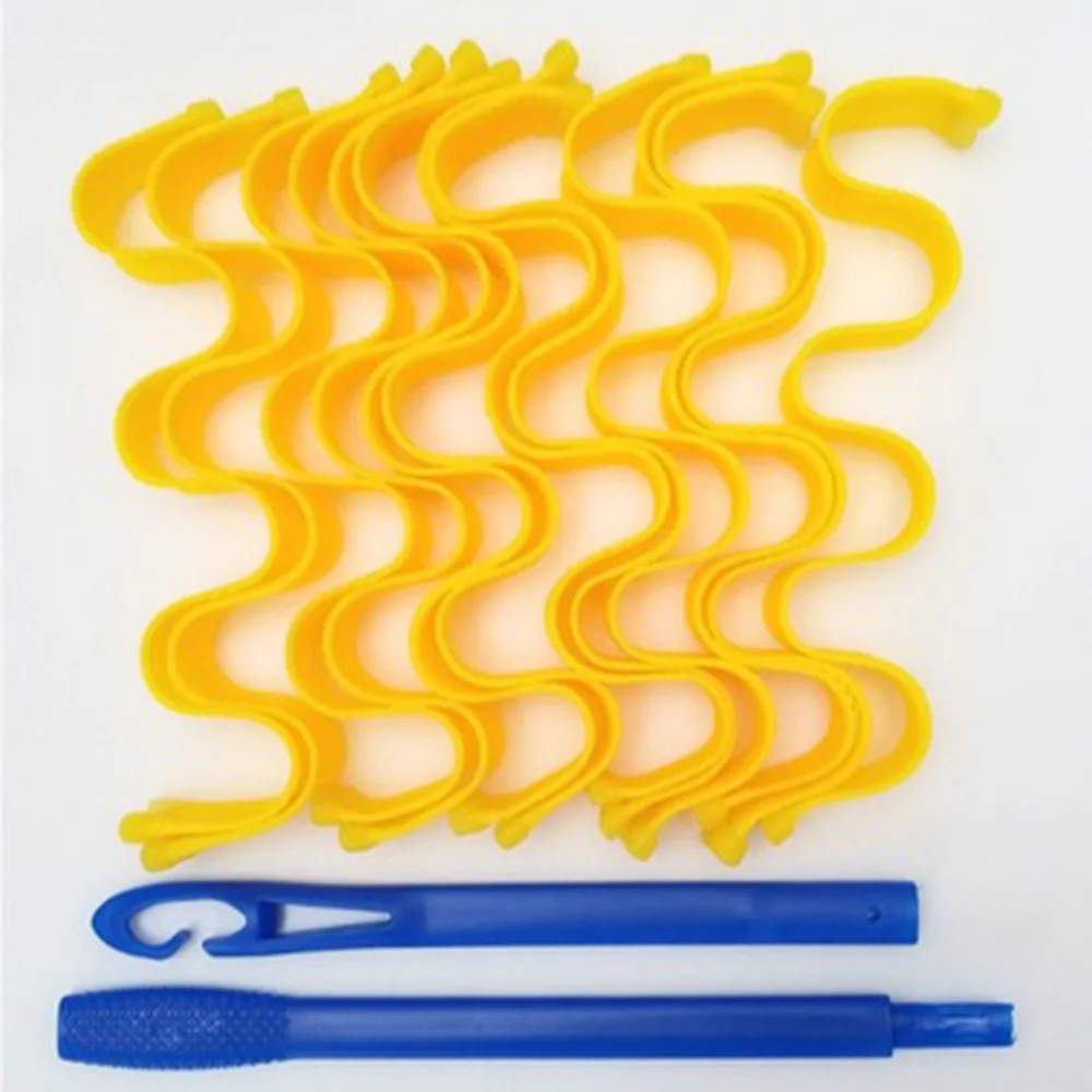 

Hot Sale 12pcs/set 25cm Hair Curls Heat Spiral Curlers With 2 Pieces Styling Hooks Hair Curlers Of Wave Style Tools