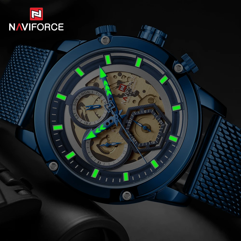 NAVIFORCE повседневные спортивные часы для мужчин синий военный браслет из