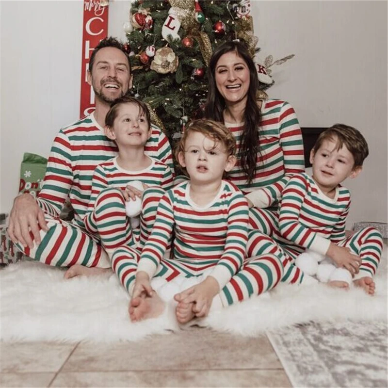 

Women's Pajamas Set Christmas Contrast Color Striped Sleepwear Parent-Child Casual Homewear Family Nightwear Pyjamas Femme New
