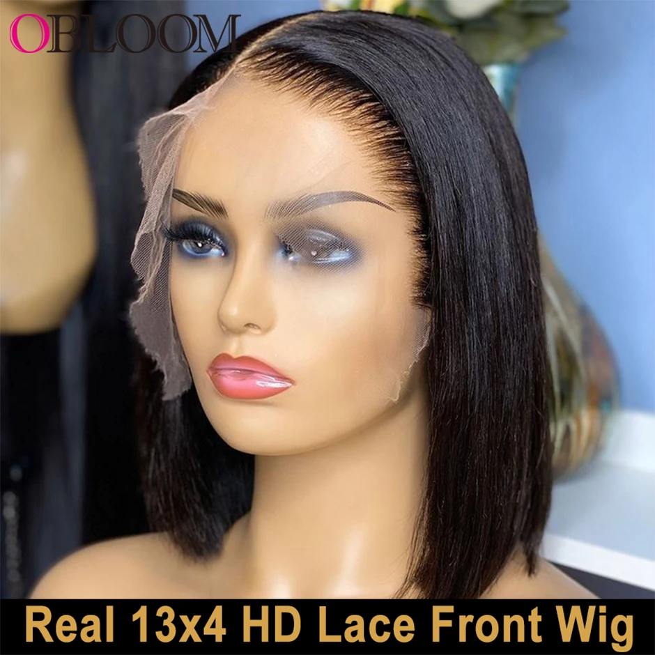 Invisible 13*4 HD Lace Front Human Hair Wigs Straight Short Bob Wig Brazilian Pre plucked Bleached Knots Wigs For Black Women