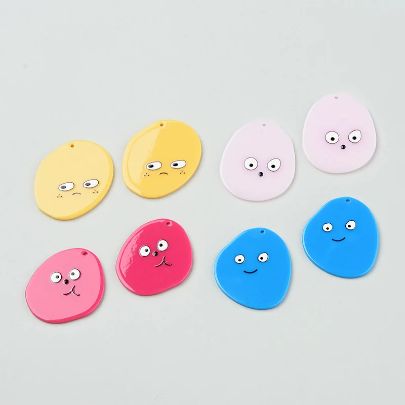 

6PCS/lot Macaron Smiley Face Funny Painting Jewelry Accessories Hand Made Earrings Connectors DIY Pendant Components Charms