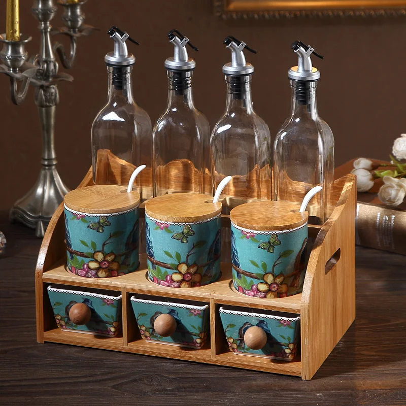 

Glass Spice Jar Container Seasoning Box Home Oil and Vinegar Bottles Spice Rack Organizer Shelf Especiero Kitchen Tools DG50SJ