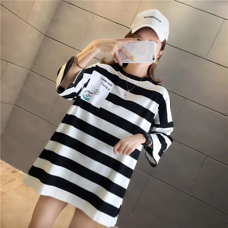 

2021 New Korean style tide summer loose half-sleeved mid-length short-sleeved T-shirt women's top