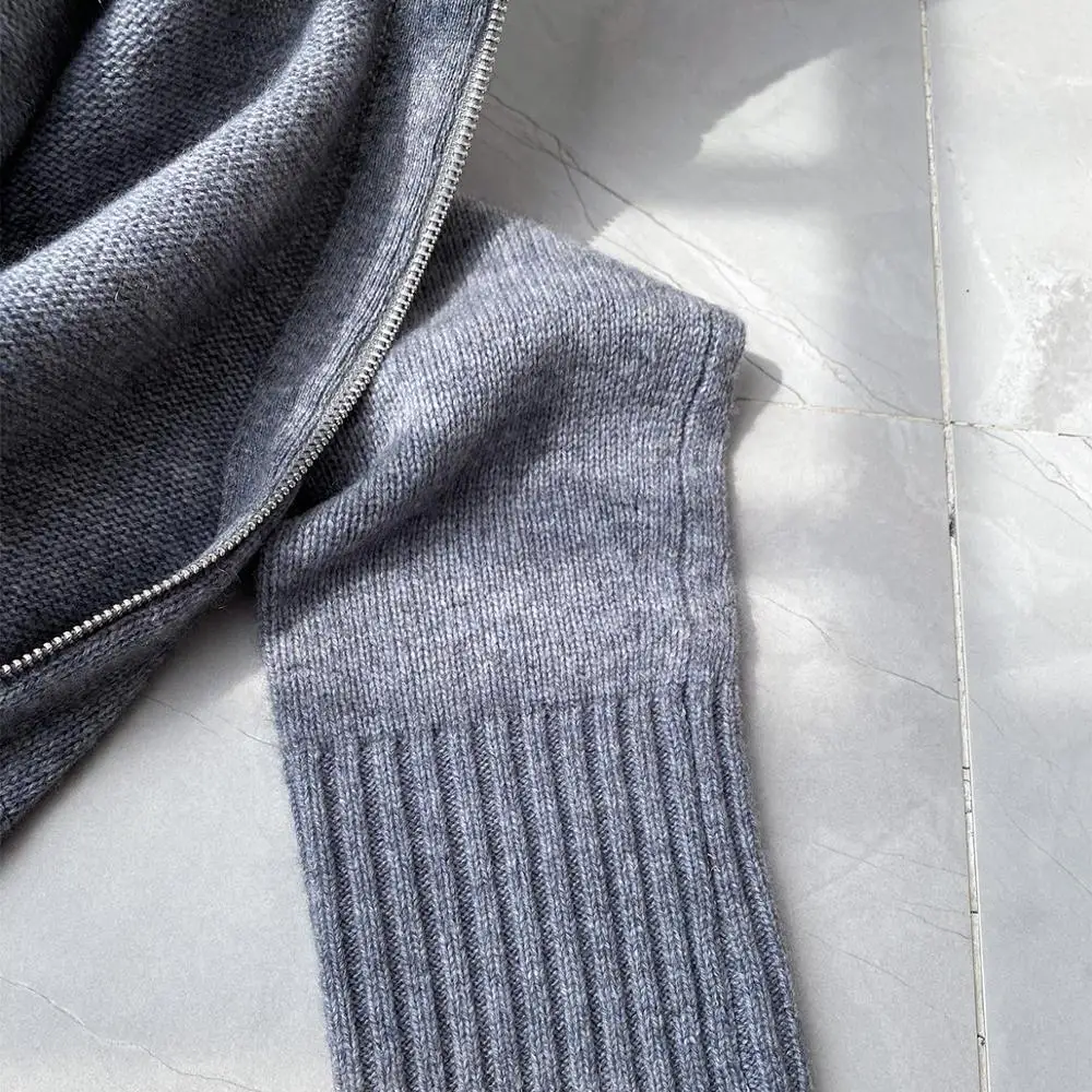 

100% Cashmere Women Knitted Hooded Cardigan Skull Print Beadings 2021 New Long Sleeve Loose Zipper Sweater Female Knitwear Top