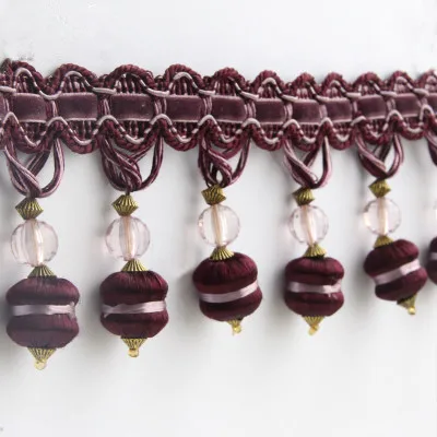 Purple 1 м круглые бусины занавес кружевная отделка кисточка край Декор DIY шитье диван сценическая лампа декоративная кружевная лента тесьма для занавески аксессуары - Цвет: Purple