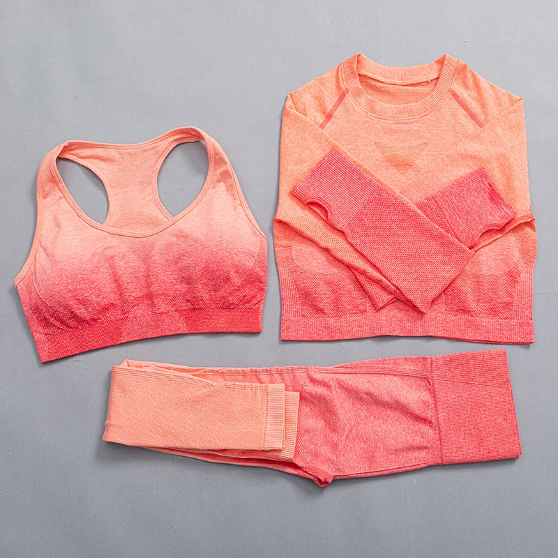 

Women Yoga Set Seamless Fitness Sportwear Gym Clothing Workout Crop Top Sport Shirt Solid Pant High Waist Leggings Running Bra