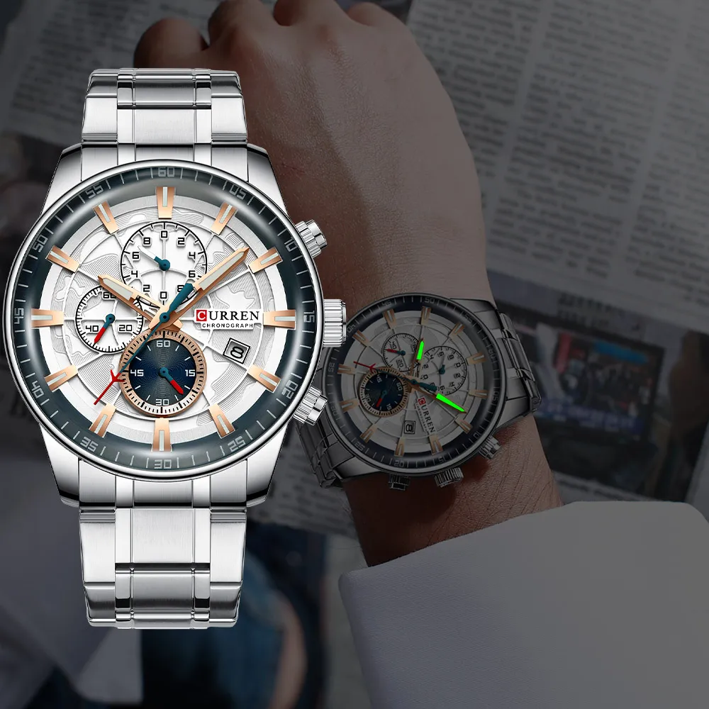 Мужские часы CURREN новая мода нержавеющая сталь Топ бренд роскошный Повседневный