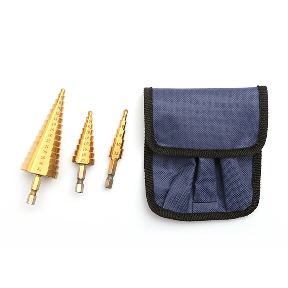 3Pcs4 12/20/32 мм ступенчатое сверло Hss с титановым покрытием Коническое отверстие