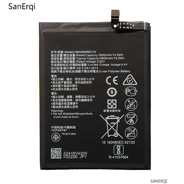 Аккумулятор 4000 мАч HB406689ECW для Huawei Mate 9 9PRO Y7 Y9 2019 Prime STK JKM DUB-L21 LX1 LX2 LX3
