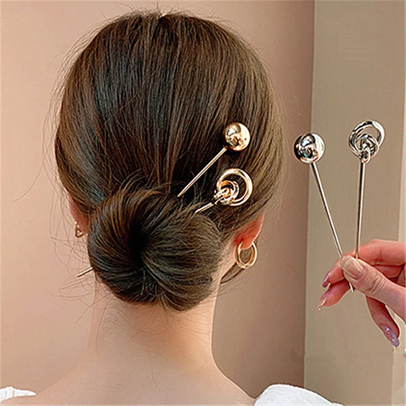 Metal Ball Circular Hair Sticks Hollow Long Thin Hairpin For Women Party Vacation Jewelry