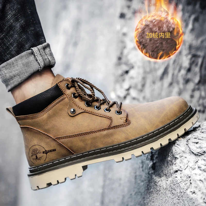 

Autumn Man 39 Size Fur Boots Velvet Soilworks Work Boots Big Size Ankle Boots High-top Outdoor Hiking Boots Casual Shoes Boots