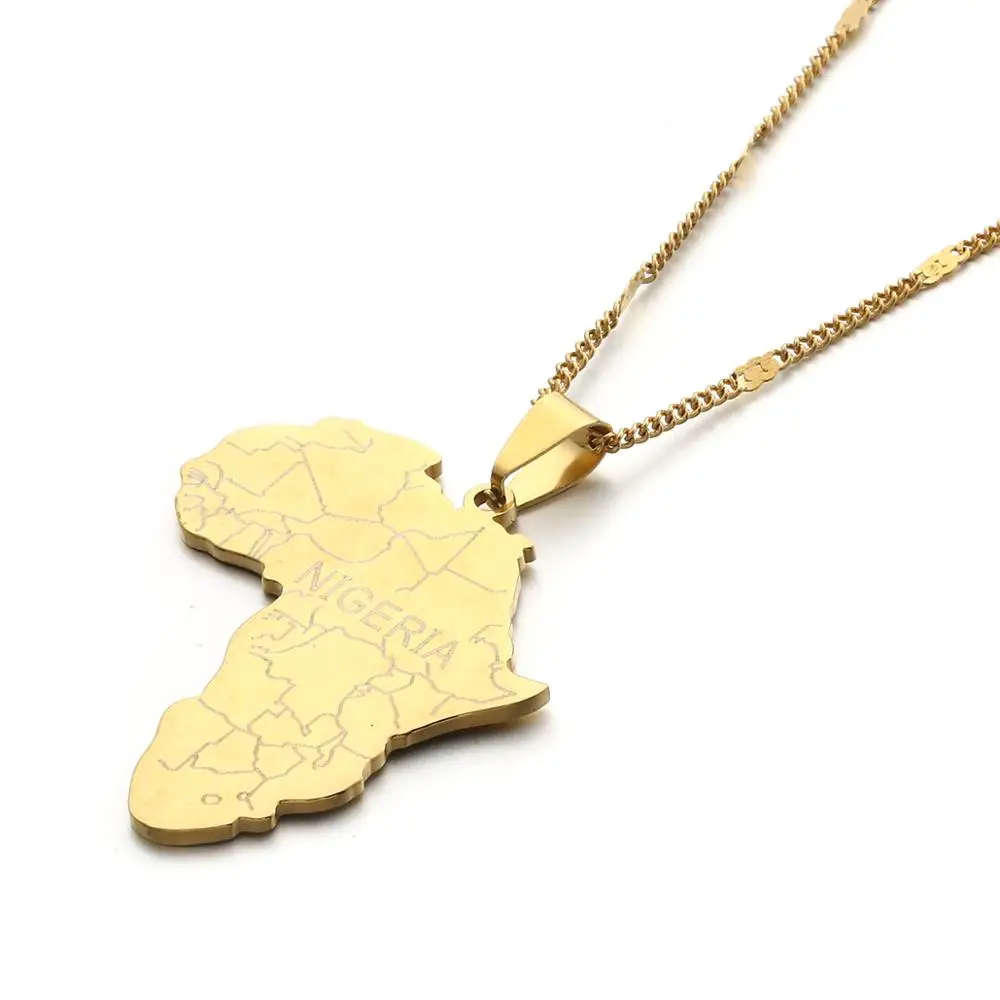 Нержавеющая сталь Африка Карта с Нигерией кулон ожерелья Мода карты Африки цепь