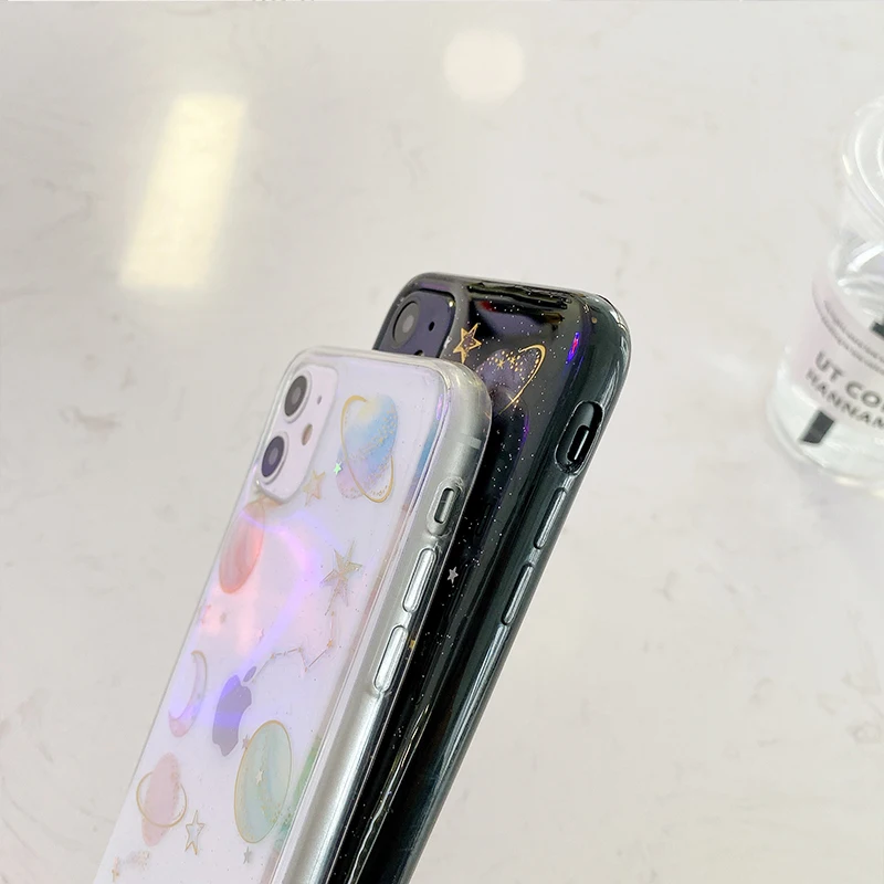 hot planet glitter clear phone case for iphone 13 12 pro max 11pro max xr x xs max 7 8 plus soft epoxy back cover cases free global shipping