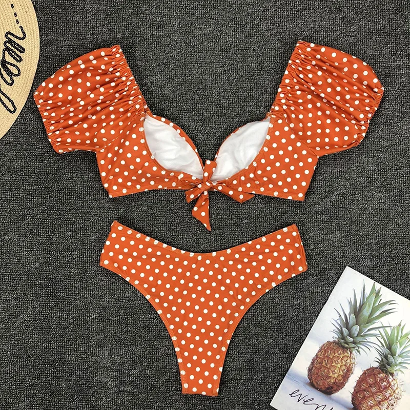 

NEW Polka Dots V Neck Mid Waist Bikini 2020 Female Swimsuit Women Swimwear Two-pieces Bikini set Bather Bathing Suit Swim