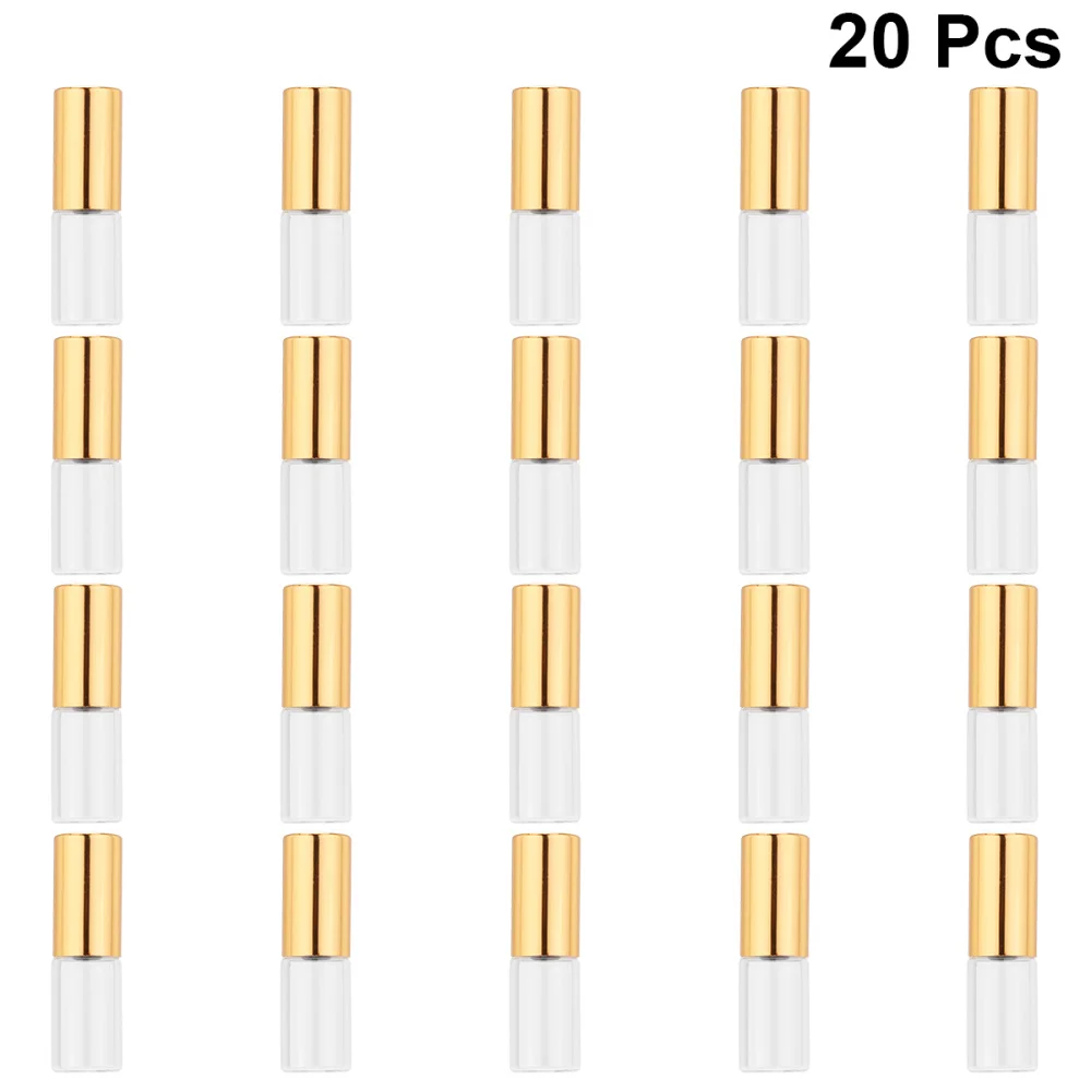 

20pcs 3ml Essential Oil Roller Bottle Empty Glass Bottle with Rolling Bead for Smear Perfume(Golden Lid)
