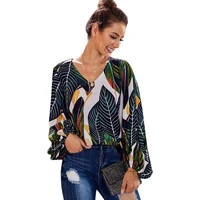 vintage floral print lantern long sleeve v neck loose plus size blouse women casual streetwear summer beach holiday tops