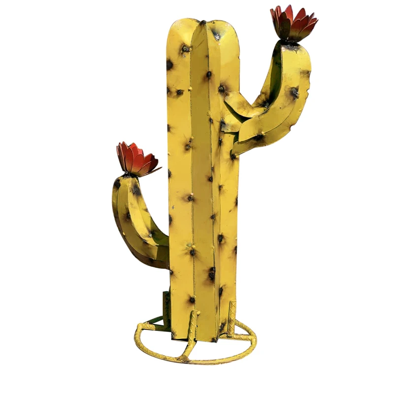

Mini Metal Yellow Saguaro Cactus Sculpture Garden Yard Decorative Metal Art Outdoor Painted Cactus for Living Room Home Decor