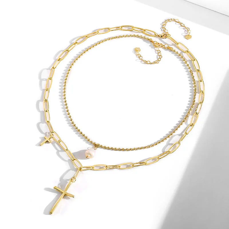 

Женское Двухслойное ожерелье Goth Cross с кулоном, уникальная Модная бижутерия с золотой цепочкой, аксессуары для шеи, чокер