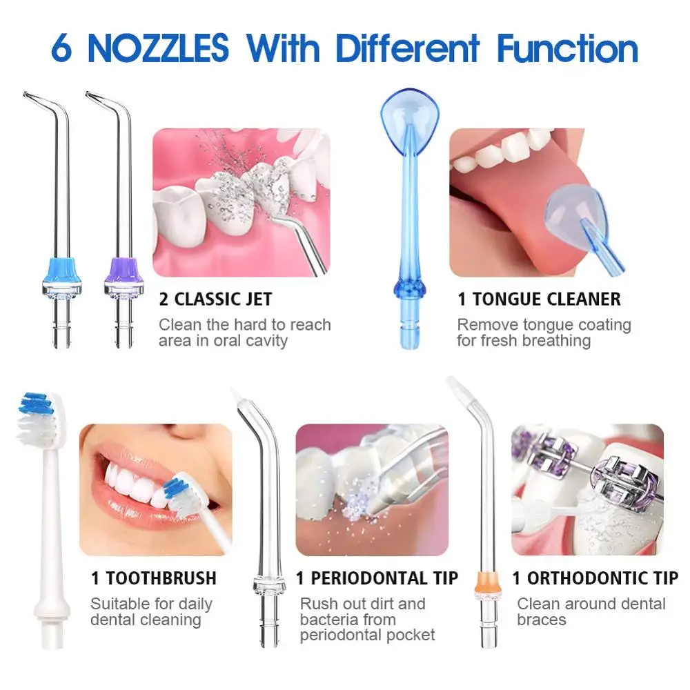 

5 Modes Oral Irrigator USB Rechargeable Water Floss Portable Dental Water Flosser Jet 300ml Irrigator Dental Teeth Cleaner+5 Jet