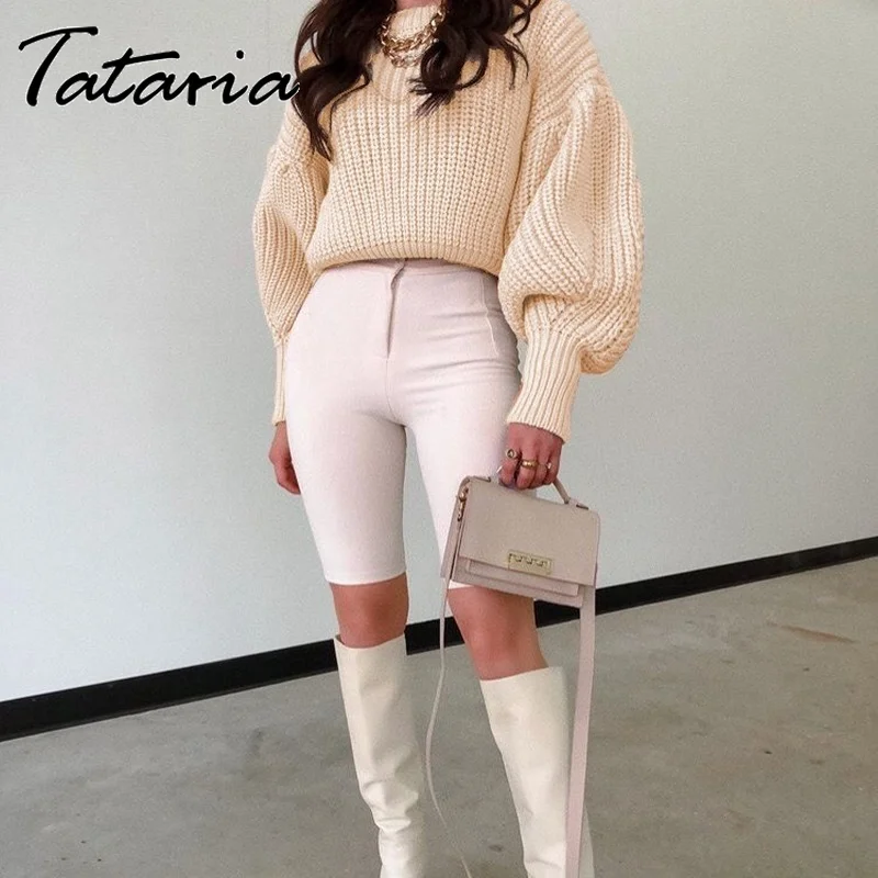 Женский Пуловер Свободный рукав-фонарик простой вязаный свитер женский