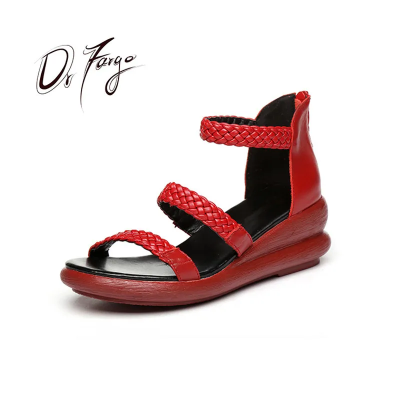 DRFARGO Shoes Women Summer Sandals 6cm Wedged Strap Back Heel soft sole Genuine Leather Handmade | Обувь