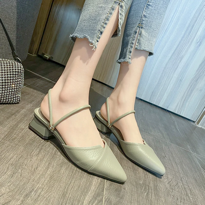 

Shoes Women Ladies' Slippers Med Luxury Slides Cover Toe Square heel Shallow Pantofle Soft Designer Block Flat Pointed 2021 Rub