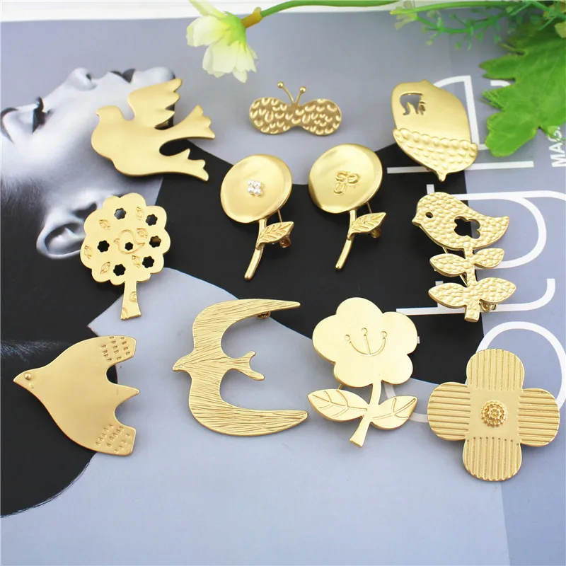 Japan and South Korea Minagawa Ming style alloy plating matte gold brooch | Украшения и аксессуары
