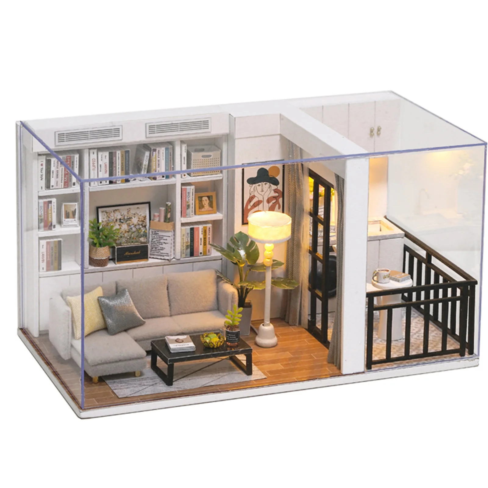 

7.01*3.94*3.94in Children's Playhouse Handmade Assembled DIY Cabin Model LED Lights Of Child's Gift