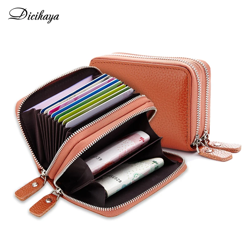 

DICIHAYA Card Holder Wallet Men Genuine Leather Smart Coin Purse Minimalist Zipper Wallet Gift Women Credit Card Holder Purses