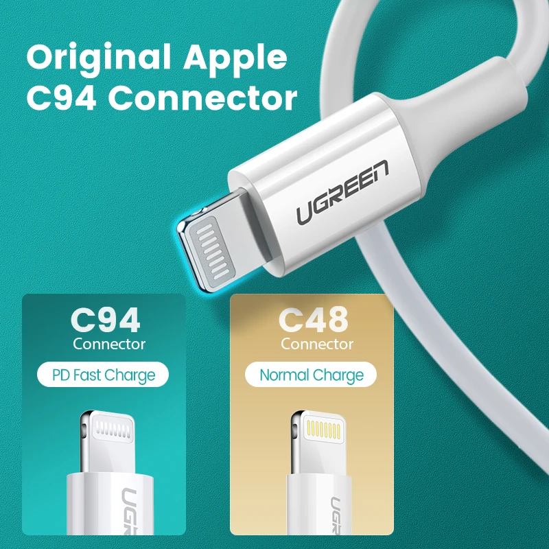 UGREEN-Cable USB tipo C A Lightning, 20W, 18W, para iPhone 13, Macbook Pro, MFi, PD-3