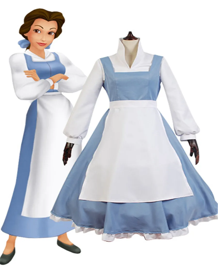 

Fast Shipping Anime Beauty and Beast the Maid Apron Dress Halloween Kawaii Gothic Party Lolita Dress Women Lace Maid Costume