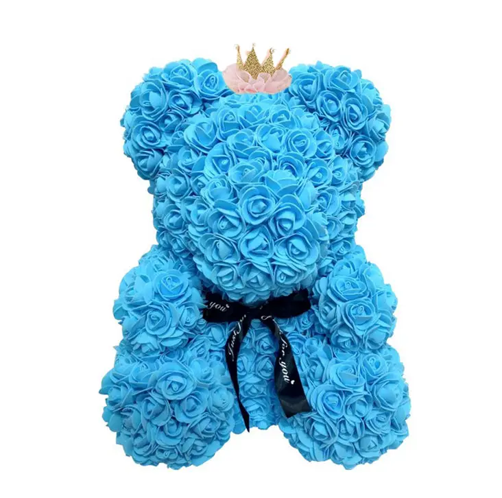 40cm blue crown Дешево 40 см красный медведь Роза плюшевый медведь Роза цветок искусственные украшения Рождественские подарки для женщин подарок на день Святого Валентина - Цвет: 40cm blue crown