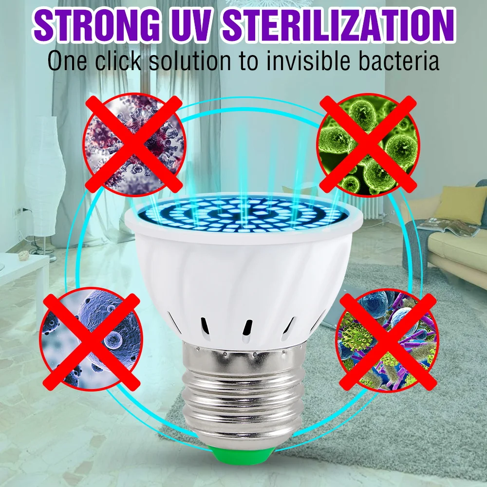 MR16 УФ светодиодный светильник 220V лампы UVC E14 бактерицидные E27 ультрафиолетовый B22