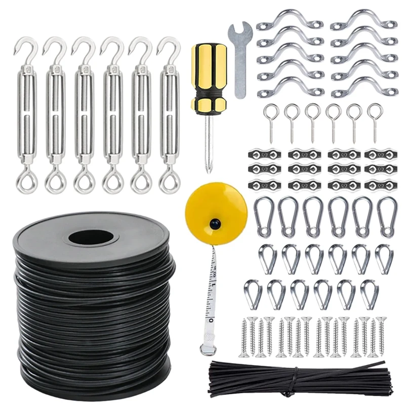 

String Light Hanging Kit,196Ft PVC Coated Stainless Steel304 Wire Rope,String Lights Suspension Kit Included Accessories