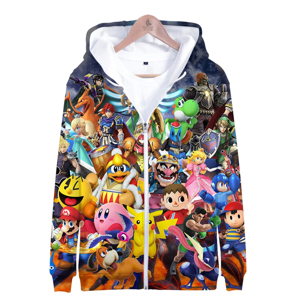 Супер Марио Bros. 3D Толстовка с капюшоном, флисовая толстовка Super Smash Bros, толстовки Harajuku, мужской спортивный костюм, хип-хоп куртка на молнии, пальто, одежда