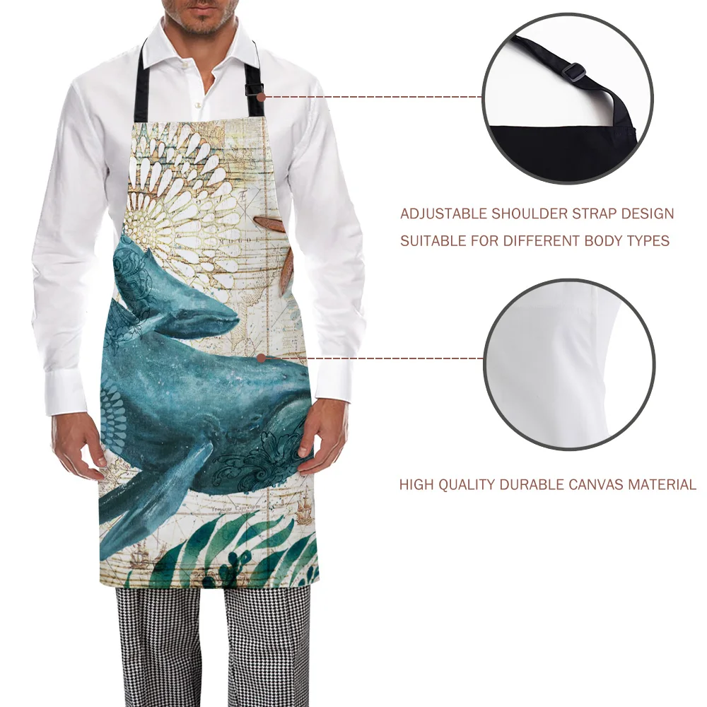 Морской стиль Кит морская жизнь кухонные женские фартуки Детская рабочая одежда