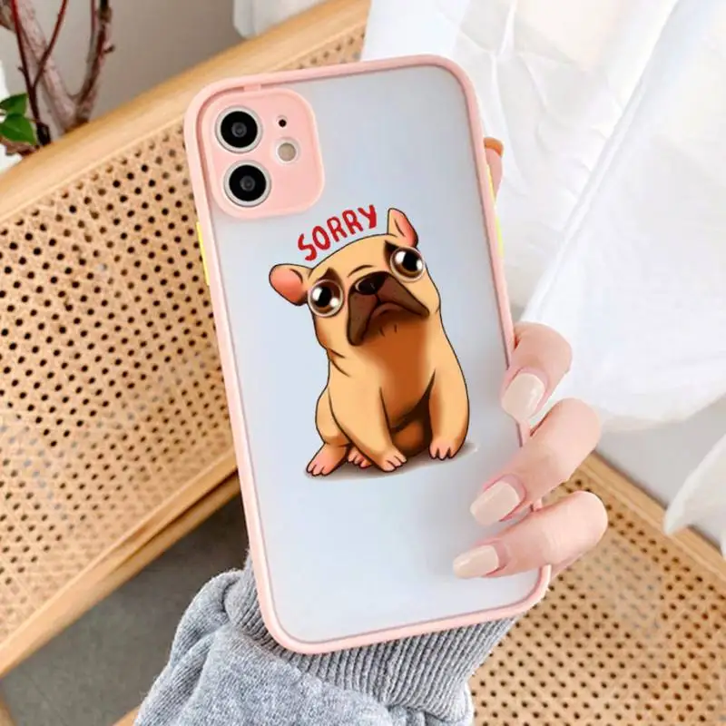 

Cute French Bulldog Phone Case For iphone 13 12 mini 11 Pro Max X XS Max XR 7 8 6 Plus Translucent Matte Shockproof Case