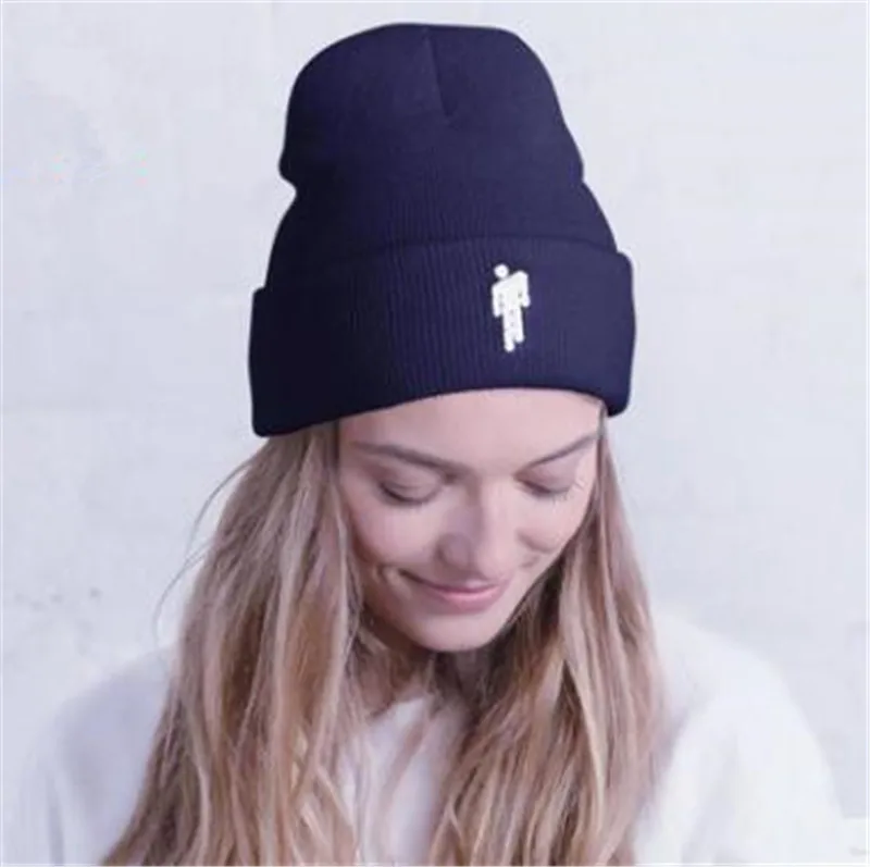 Navy Blue Горячая новинка Billie Eilish Кепка хлопковые повседневные шапочки для мужчин и женщин вязаная зимняя весенняя шапка твердая хип-хоп Skullies шляпа Кепка в стиле унисекс - Цвет: Navy Blue