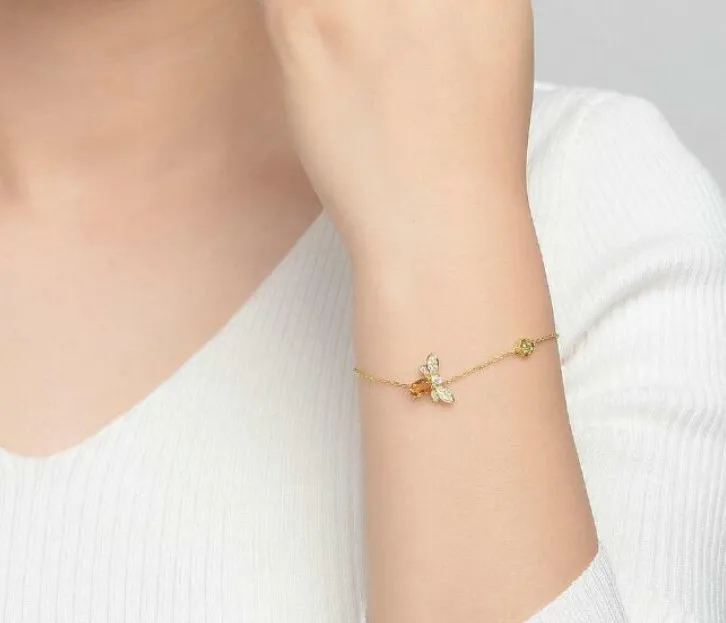 Браслет с Пчелой из натурального желтого хрусталя 925 серебра цепочка цитрина